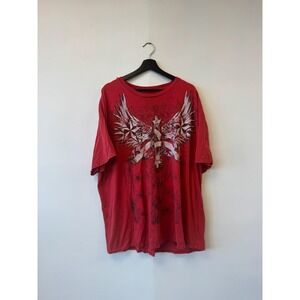 Winged Cross Shirt Mens 3XL Red Graphic Short Sleeve Crewneck Biker Gothic Tee
